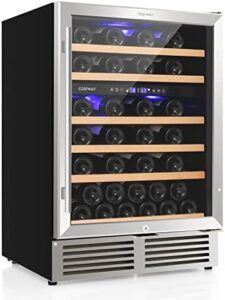 COSTWAY 24 Inch Wine Cooler Refrigerator with Stainless Steel Tempered Glass Door and Safety Lock