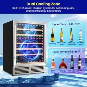 COSTWAY 24 Inch Wine Cooler Refrigerator with Stainless Steel Tempered Glass Door and Safety Lock