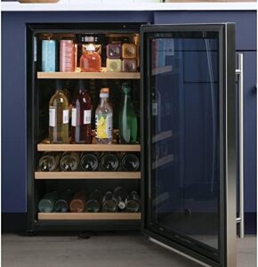 GE Wine Cooler & Beverage Refrigerator with Oak Shelving and Glass Exterior