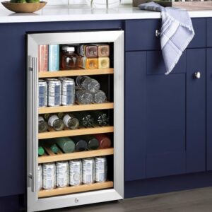 GE Wine Cooler & Beverage Refrigerator with Oak Shelving and Glass Exterior
