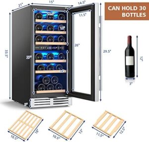 Costway 15-Inch Wine Cooler, 30-Bottle Dual Zones Wine Cellar with Lock, Double Layer Glass Door  