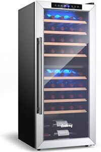 Costway 20-Inch Wine Cooler Refrigerator with Dual Zone and Wooden Shelves