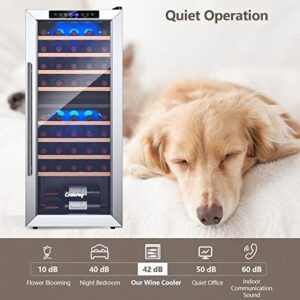 Costway 20-Inch Wine Cooler Refrigerator with Dual Zone and Wooden Shelves