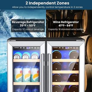 Costway 24 Inch Wine and Beverage Refrigerator Cooler, showcasing dual-zone cooling and LED lighting