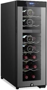 NutriChef Wine Fridge - 18 Bottle Wine Cooler Refrigerator with Dual Zone Control and Glass Door