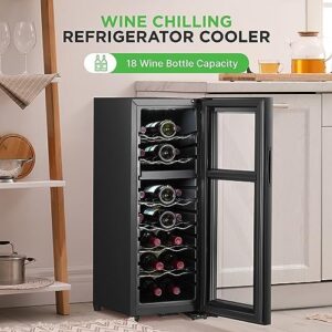 NutriChef Wine Fridge - 18 Bottle Wine Cooler Refrigerator with Dual Zone Control and Glass Door