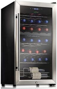 NutriChef Wine Fridge - 28 Bottle Wine Cooler, Stainless Steel Design