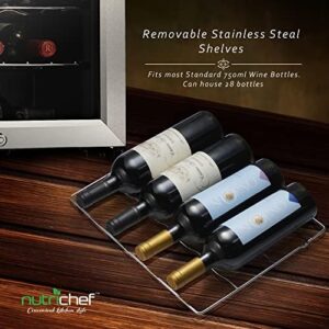 NutriChef Wine Fridge - 28 Bottle Wine Cooler, Stainless Steel Design