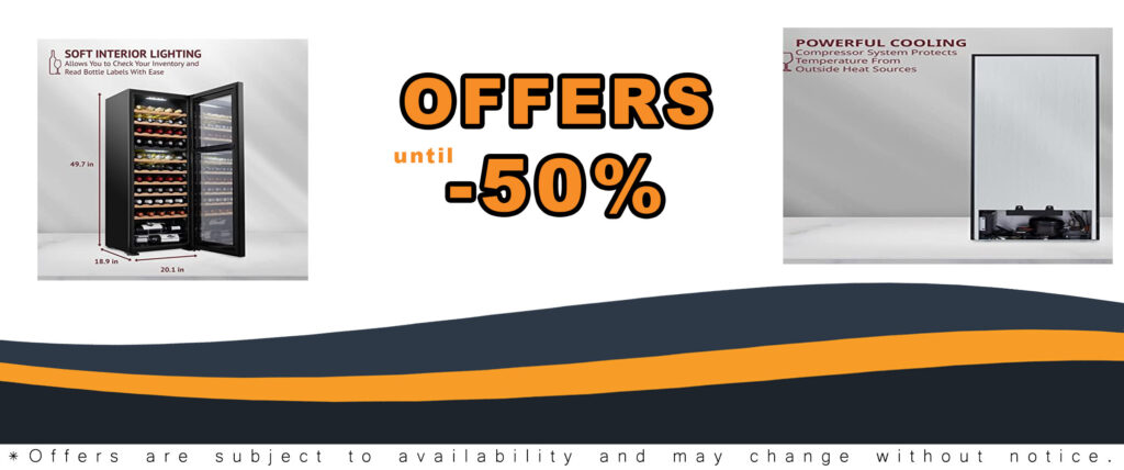 Schmecke 55 Bottle Dual Zone Wine Cooler Refrigerator - Large freestanding wine cellar in black, ideal for red, white, and sparkling wines.