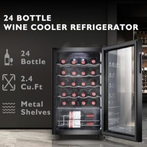 STAIGIS 24 Bottle Wine Cooler, Compact Freestanding Fridge for Red, White, and Champagne with Digital Temperature Control