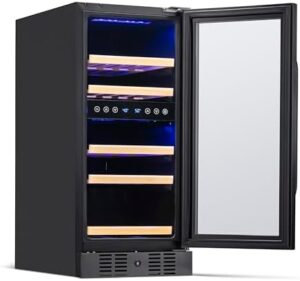 NewAir Freestanding 28 Bottle Dual Zone Wine Fridge, French Door, Black Stainless Steel with LED Lighting