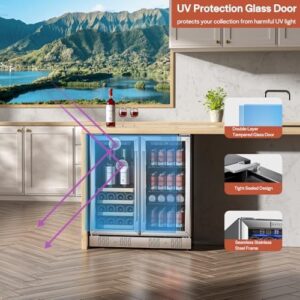 Empava Beverage Refrigerator Cooler 96 Cans and 33 Bottles Freestanding Dual Zone Fridge Cellar in Stainless Steel