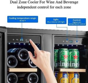 Bodega 24 Inch Wine and Beverage Refrigerator, dual zone cooler with a sleek design for wine and beer storage