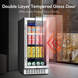 BODEGA Beverage Cooler 15 Inch with Glass Door, Freestanding and Under-Counter Fridge  
