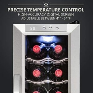 Ivation 12 Bottle Wine Cooler with Lock – Stylish Stainless Steel Fridge for Red, White, Champagne & Sparkling Wine