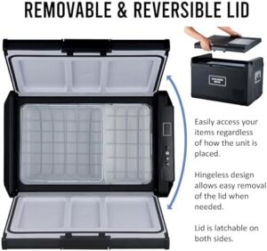 Explorer Bear 12 Volt Refrigerator in use in a car for a road trip, showcasing its cooling power