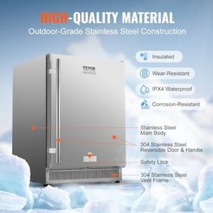 VEVOR 24 inch Indoor/Outdoor Beverage Refrigerator, sleek stainless steel body, perfect for home bar or commercial use