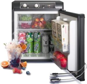 Techomey Propane RV Fridge 1.4 Cu.Ft, Compact 12V/110V/GAS Fridge for Dorm, Truck, Camper  