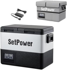 Setpower PT35 Car Refrigerator with Cover, Portable 37QT Dual Zone Freezer for Camping and Travel