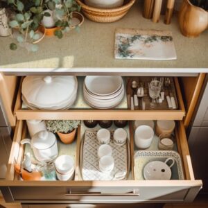 Non Adhesive Shelf Liner for Kitchen Cabinets and Drawers – Easy to Trim and Slip Resistant