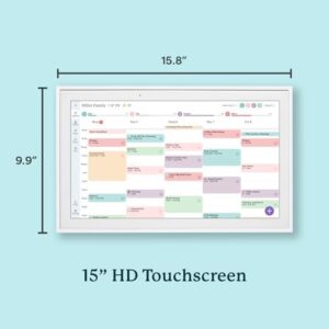 Skylight Calendar 15-inch Digital Calendar with touchscreen display, wall mount included, ideal for family schedules and organizing tasks.