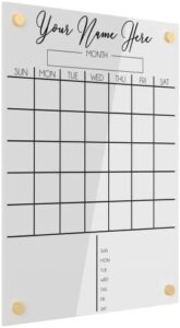 Personalized Acrylic Calendar for Wall in white, showcasing its sleek design and dry erase surface  