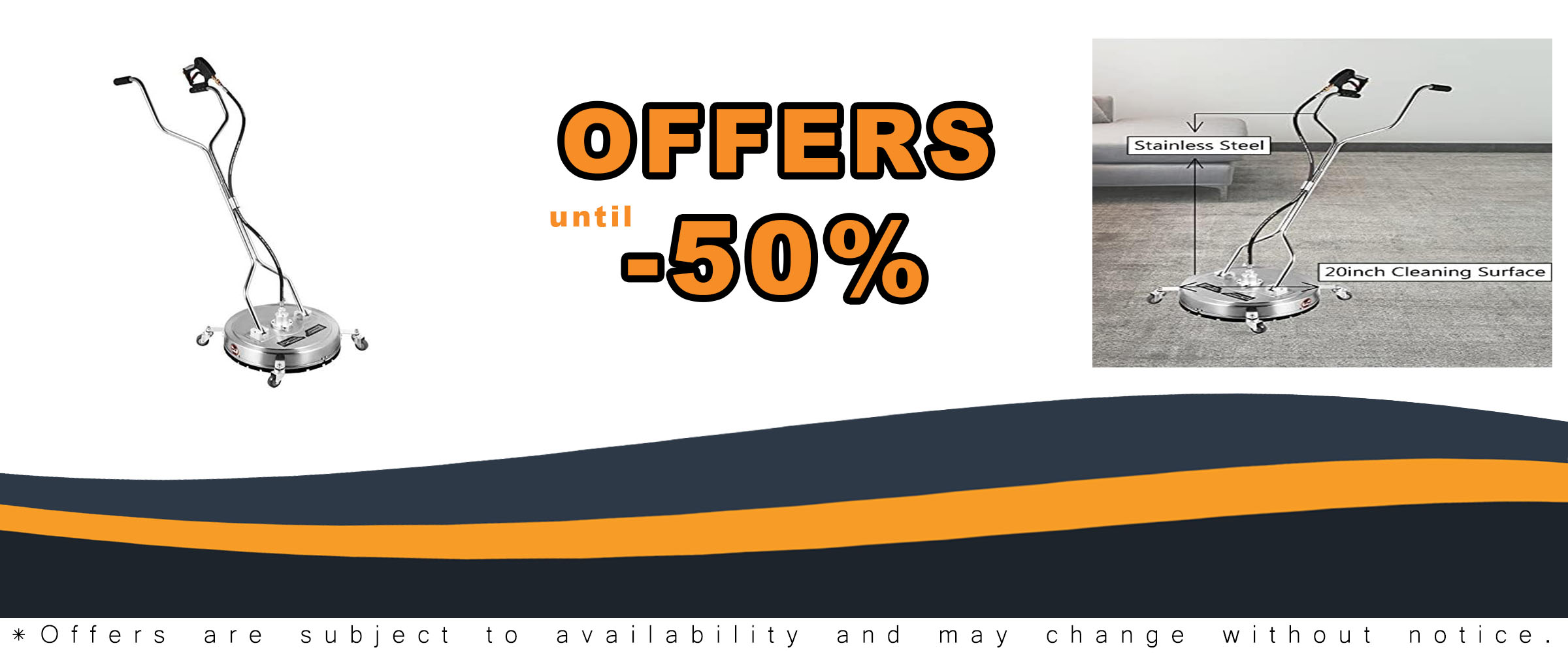VEVOR Surface Cleaner 20 inch for Pressure Washer with Casters and Rotating Stainless Steel Rod