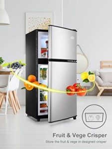 KRIB BLING 3.5 Cu.Ft Refrigerator in Silver with Adjustable Thermostat and Top-Freezer