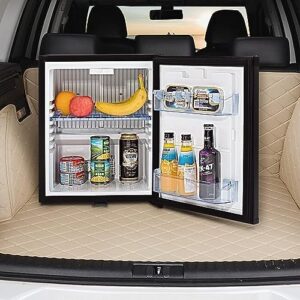 12V Mini Fridge with Lock, reversible door, black, portable fridge for RV, apartment, camper, silent operation