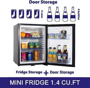 Techomey 12 Volt Fridge for Camper, 1.4 Cu.Ft Mini Fridge with Lock Reversible Door, Silent AC/DC 12V Refrigerator for Truck, RV, Camper