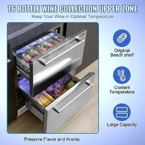 VEVOR 24" Undercounter Refrigerator with two drawers, waterproof design, and dual temperature zones