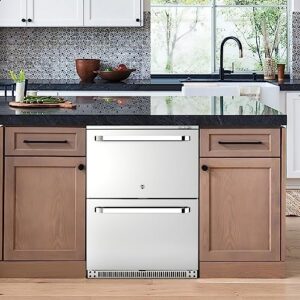 Frostronics 24 Inch Outdoor Drawer Refrigerator, 5.47 cu. ft. built-in beverage cooler with dual mode and lockable design