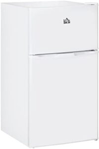 HOMCOM Mini Fridge with Freezer – 3.2 Cu. Ft. Compact Refrigerator with Adjustable Shelves, White