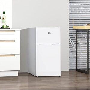 HOMCOM Mini Fridge with Freezer – 3.2 Cu. Ft. Compact Refrigerator with Adjustable Shelves, White