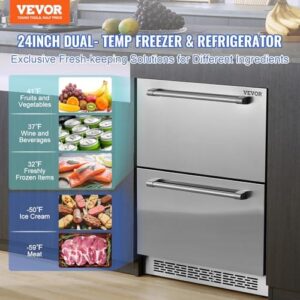 VEVOR Undercounter 2 Drawer Refrigerator, silver, waterproof, compact, commercial and home use fridge