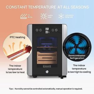 JINJUNYE 8L Electric Cooler Countertop with Hygrometer, Small Fridge with Spanish Cedar Wood Drawer Shelves