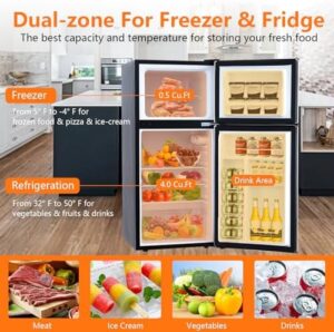 Zstar 4.5 Cu.Ft Mini Fridge with Freezer – Energy-efficient Compact Stainless Steel Refrigerator for Bedroom, Office, Dorm