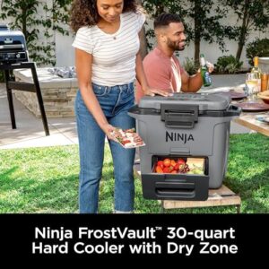 Ninja FB131GY FrostVault 30qt Hard Cooler with integrated dry storage drawer and premium insulation in slate gray