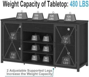LVB Long Coffee Bar Cabinet with Fridge Space - Black Oak, Modern Wine and Liquor Storage