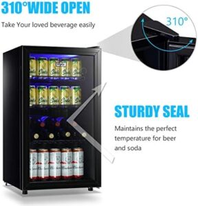 WANAI Beverage Refrigerator Cooler Fridge with Glass Door and Blue LED Lights  