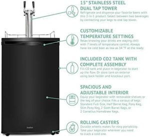 Ivation Full Size Kegerator with Dual Tap Draft Beer Dispenser, Mounted CO2 Cylinder, and Temperature Control