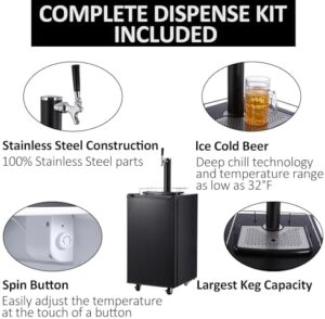 PioneerWorks Beer Kegerator, Single Tap Draft Beer Dispenser with Stainless Steel Keg Refrigerator and Temperature Control