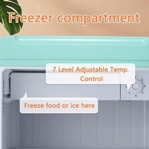Antarctic Star Compact Refrigerator Mini Fridge, Green color, ideal for bedroom, office, dorm, garage with freezer, bottle racks, drip tray, and defrost button  