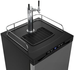 EdgeStar KC3000SSTWIN Kegerator with Digital Display - Black and Stainless Steel, showcasing dual taps