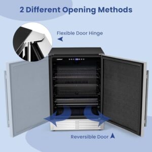COSTWAY 24 Inch Beverage Fridge with stainless steel door and removable shelves, ideal for soda, beer, and wine storage