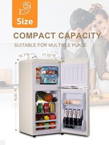 KRIB BLING Retro Fridge with Freezer, 3.5 Cu. Ft., Cream Color, in a Bedroom or Office Setting 