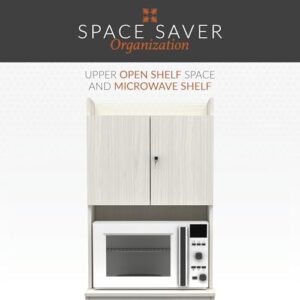 Inval Engineered Wood Mini Refrigerator/Microwave Storage Cabinet, Washed Oak in a modern kitchen