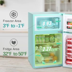 HAVATO Small Refrigerator with Freezer, 3.2 Cu.ft, Green Color, Ideal for Dorm and Office Use