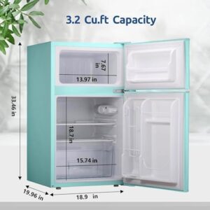 HAVATO Small Refrigerator with Freezer, 3.2 Cu.ft, Green Color, Ideal for Dorm and Office Use