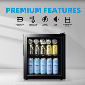 WANAI Mini Fridge Cooler with Glass Door and LED Lights for Home, Office, or Bar